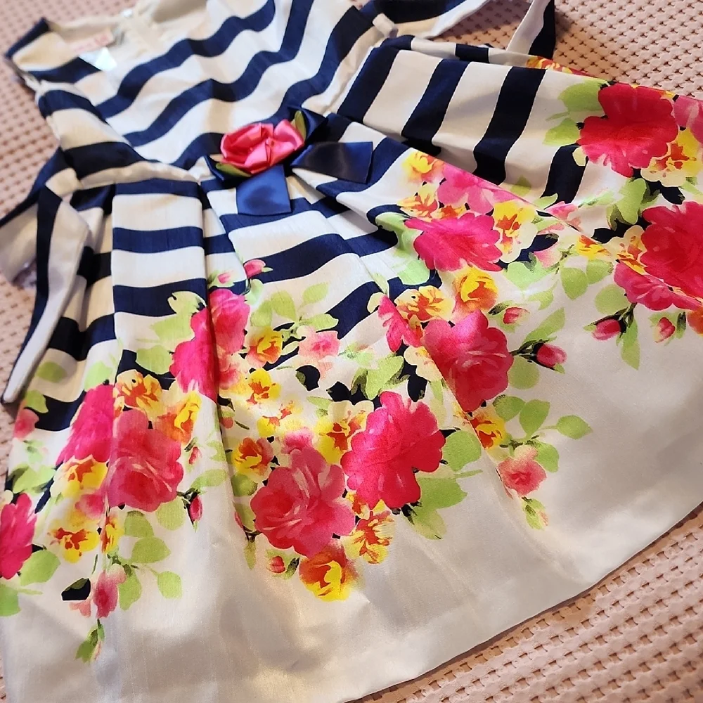 Jessica Ann Navy and White Striped Floral Dress - Picture 3 of 11
